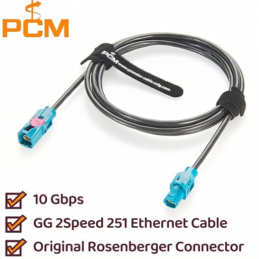 Rosenberger E6S10A-1CAZ5-Z to E6K10A-1CAZ5-Z H-MTD Automotive Ethernet Cable Harness 10Gbps 100/1000BASE-T1 H-MTD Z Code Male to Female Extension Cable for ADAS, ECU, In-Vehicle Networks (3M/9.84FT)