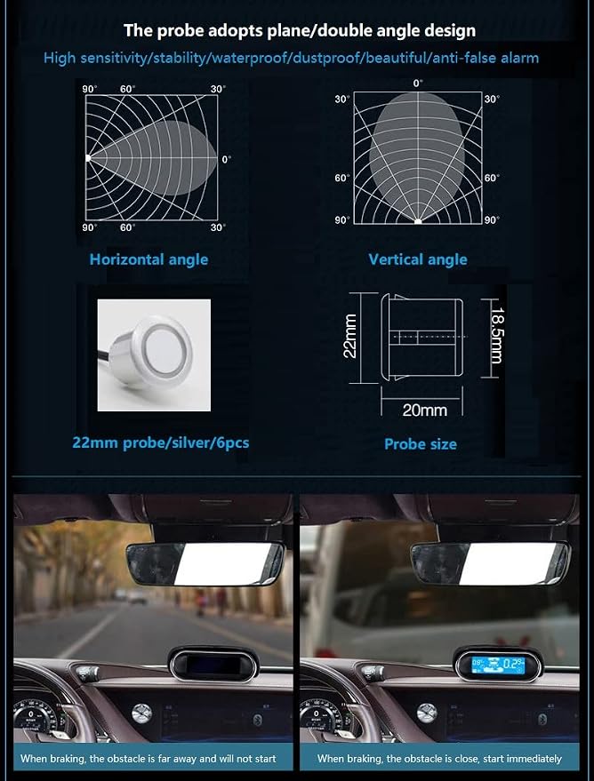 Dual Core Parking 6 Sensors Rear Front View LCD Display Reverse Backup Radar New Adjustment Car LCD Dual-Display Dual-Core 6 Probe Reversing Backup Radar Dual Core Parking