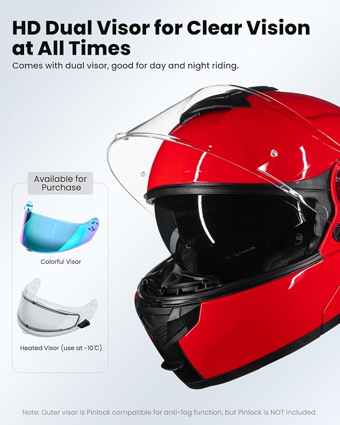 ILM 159BT Bluetooth Modular Motorcycle Helmet 2-3 Riders Intercom Full Face Flip up Casco DOT with Face Mask (Red, L)