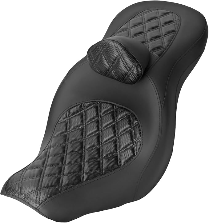 Motorcycle One-piece Seat Driver& Passenger Seat Fit for Harley Softail Low Rider FXLR FXLRS FXLRST 2018-later (#2 Seat w/Pad-Rhombus)
