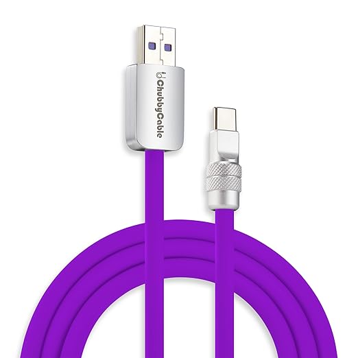 chubbycable Chubby 2.0 USB C 120W Fast Charging Cable Silicone Soft Durable USB C Cable Extra Thick Charger Cord Compatible with iPhone 17-15 Series iPad, Purple, USB-A to Type-C, 19.6FT