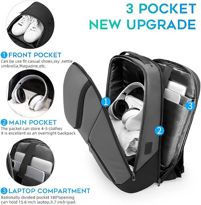 BANGE Business Smart Backpack Waterproof fit 15.6 Inch Laptop Backpack with USB Charging Port,Travel Durable Backpack