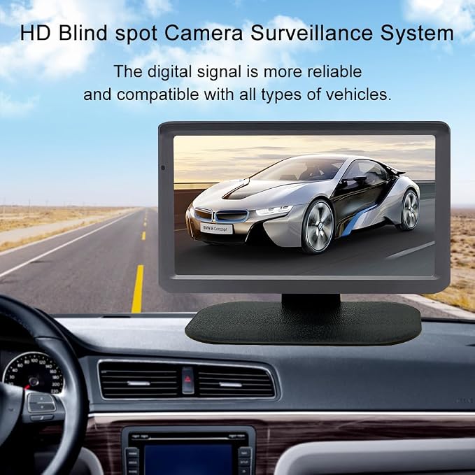 Side View Camera 7 inch HD Surveillance System, IP68 Waterproof Blind spot Camera with HD LCD Screen Parking Assistance System, Silver