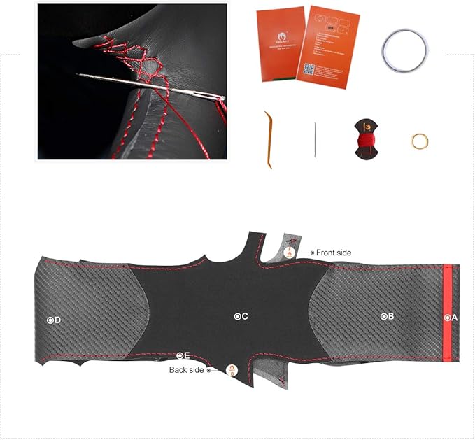 MEWANT Steering Wrap for Kia Stinger (GT) 2018-2022 Steering Cover Hand Stitch PU Carbon Fiber and Suede