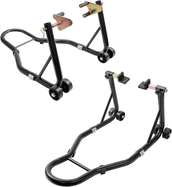 vevor Motorcycle Stand Lift 850lbs Front Rear Combo Stand Lift Stand Front Wheel Fork Stand Rear U+L Fork Swingarm Spool Stand Compatible with Most Yamaha Honda Kawasaki Suzuki Motorcycles Black
