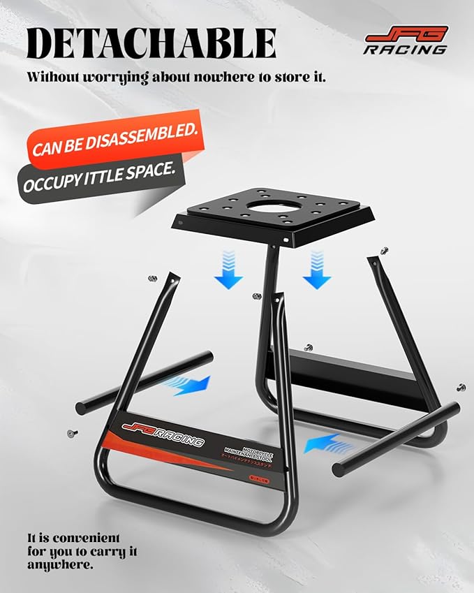 JFG RACING Dirt Bike Stand,Universal Detachable Powder Coated Anti Slip Off Road Steel MX Heavy Duty Dirtbike Maintenance Motorcycle Box Stand（Black）