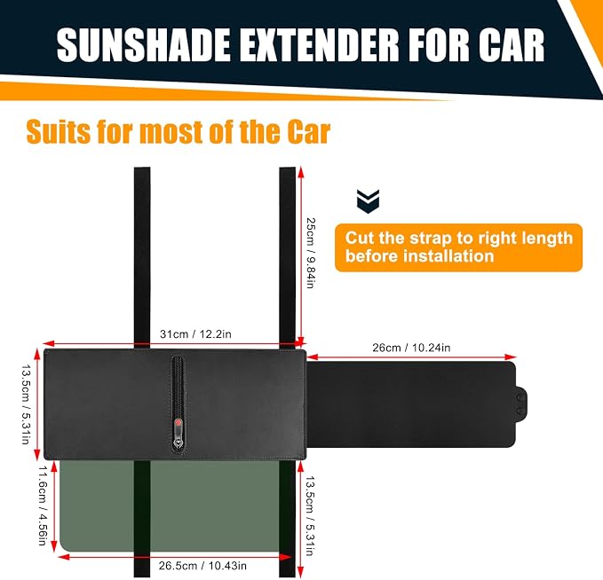 Veharvim 2 Pack Sun Visor Extender for Car with Zipper Slider (Driver + Passenger Side), Upgraded UV400 Car Sun Visor Extension with PC Lens and Side Sunshade, Anti-Glare, UV-Filtering