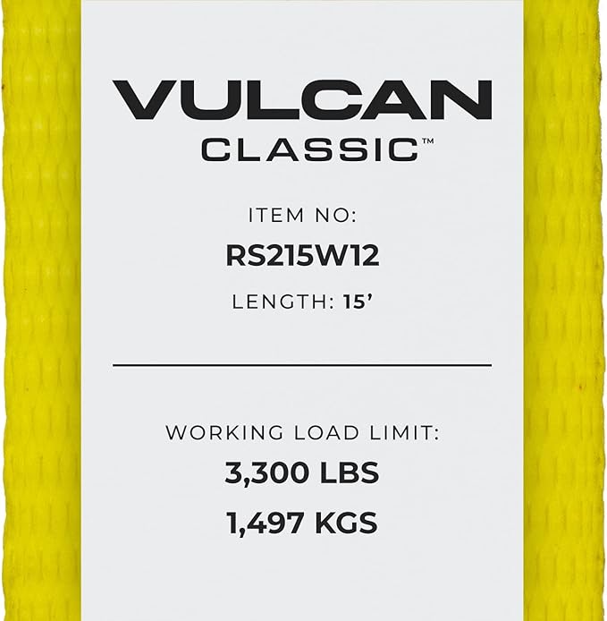 VULCAN Ratchet Straps with Wire J Hooks - 2 Inch x 15 Foot - 4 Pack - Classic Yellow - 3,300 Pound Safe Working Load