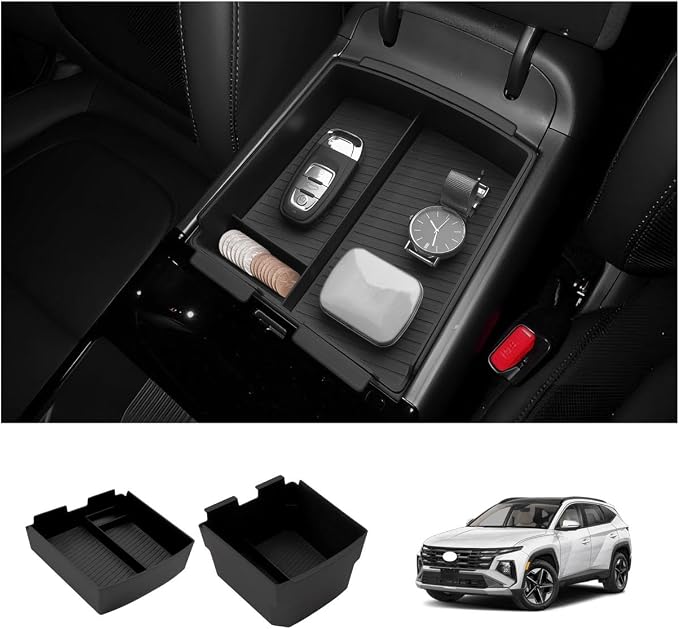 LUWU 2026 Tucson Accessories Center Console Organizer for 2025-2026 Hyundai Tucson Armrest Box Organizer 2PCS Only Fit for Tucson Hybrid/Limited - NOT for 2022-2026 Tucson with Automatic Transmission