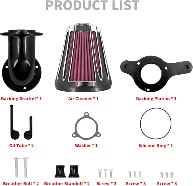 Motorcyle Air Cleaner Filter CNC 90° Forward-Facing Kit Fit for Harley Softail Touring Trike Sportster XL Dyna (Black Housing Red Element, D For M8 Touring Trike17-23,Softail 18-23)