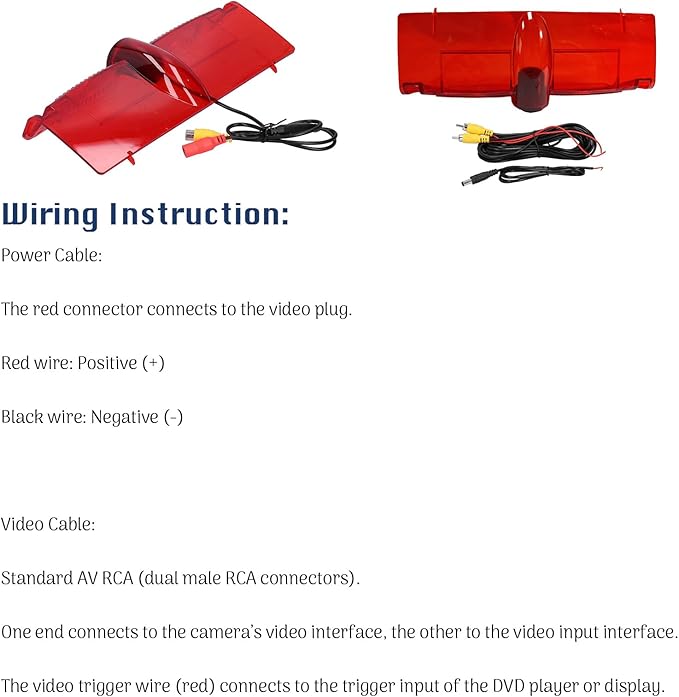 3rd Third Brake Light Backup Camera, Compatible with Chevy Express Van & GMC Savana Van 2003-2017, High Mount Reversing Camera, Night Vision Rear View Camera, Standard AV RCA