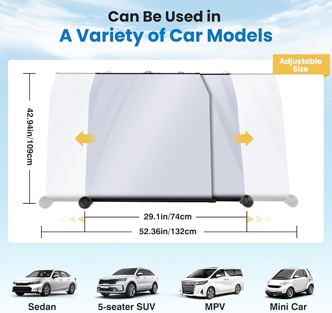 2026 Auto Retractable Sun Shade for Car Windshield - Adjustable Automatic Front Window Sunshade for UV & Heat Protection - Universal Fit for Outdoor Camping & Daily Parking (Not Fit Dashboard Bulge)