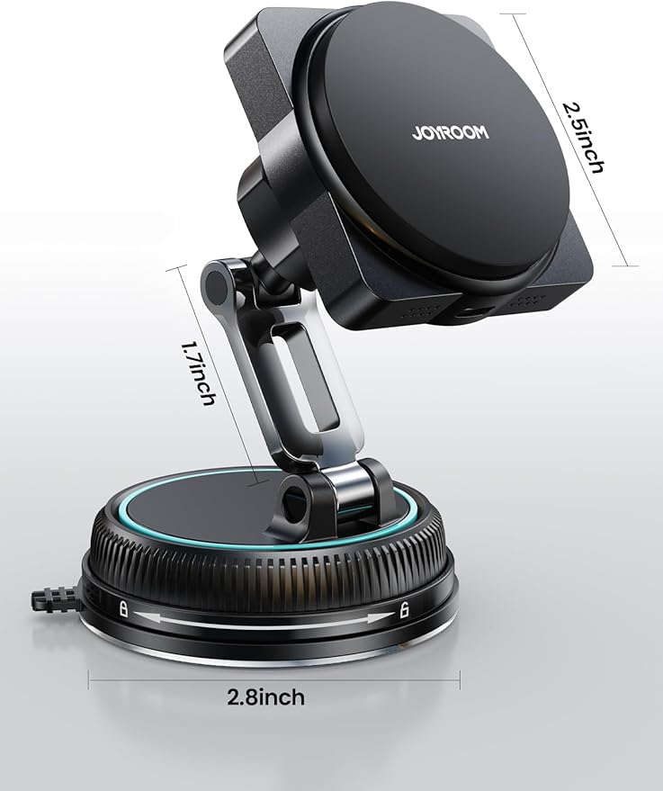 JOYROOM for MagSafe Car Mount Charger, [Smart Fingerprint-Touch Rotation] 15W MagSafe Wireless Car Charger[Vacuum & Gel 360° Base] Air Vent Dashboard Set for iPhone 17 16 15 14 13 12 Series, Cyan1
