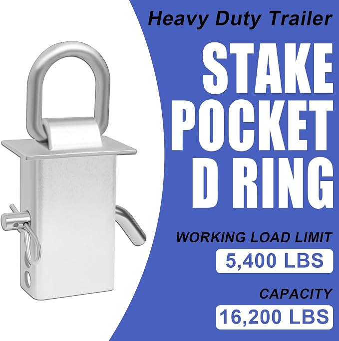 Hedday Trailer Stake Pocket D Ring 6PCS 16200lbs Heavy Duty Removable Adjustable D-Ring | Stake Pocket Tie Downs for Utility Trailers, Flatbed Trucks w/ 1/2" Hitch Pin(Silvery)