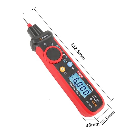UNI-T Mini Pen Multimeter, AC DC 600V Pen-Type Meter True RMS Small Multimeter Professional Non-Contact Voltage Resistance Capacitance Tester 6000 Counts, UT118C