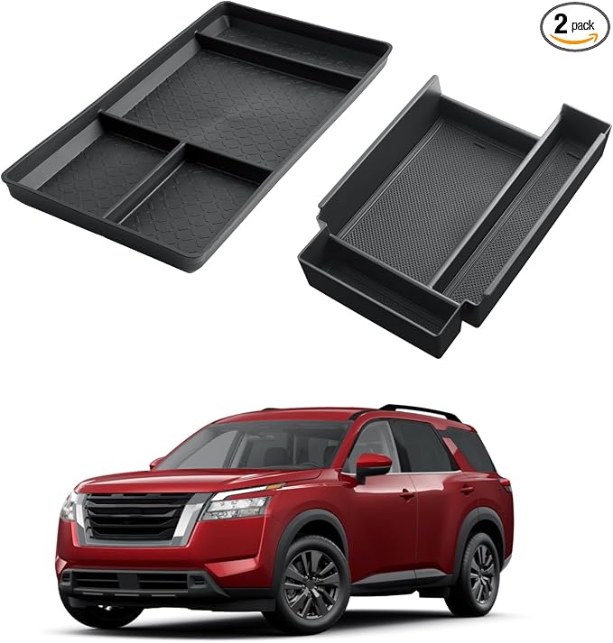 ECOZEN 2026 Pathfinder Center Console Organizer - 2 Pcs Armrest Box Organizer + Lower Console Organizer Tray Set For 2022-2025 2026 Nissan Pathfinder(S/SV/SL/Rock Creek/Platinum) Accessories