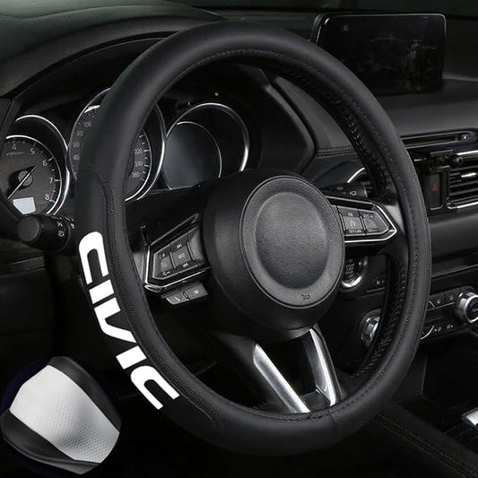 Leather Steering Wheel Cover with a Rubber Inner Ring fit for 14-15 Inch Breathable Lightweight Easy to Install Compatible with Civic(C2)