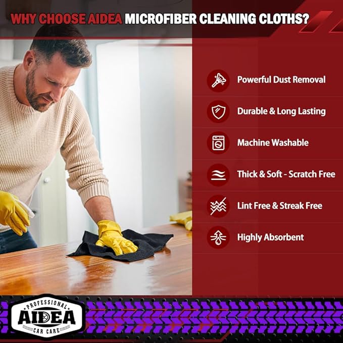 AIDEA Car Wash Mitt Microfiber, 2PK-Scratch & Lint-Free, 12PK, Premium Car Microfiber Towels