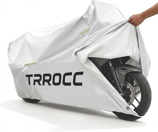 300D Heavy Duty Motorcycle Cover Waterproof Outdoor, Thick Cover for BMW Harley Yamaha Indian Kawasaki Honda Lined with Cotton Touring Rain Protection Hard Flet/Fleece Motor Covers XL Silver