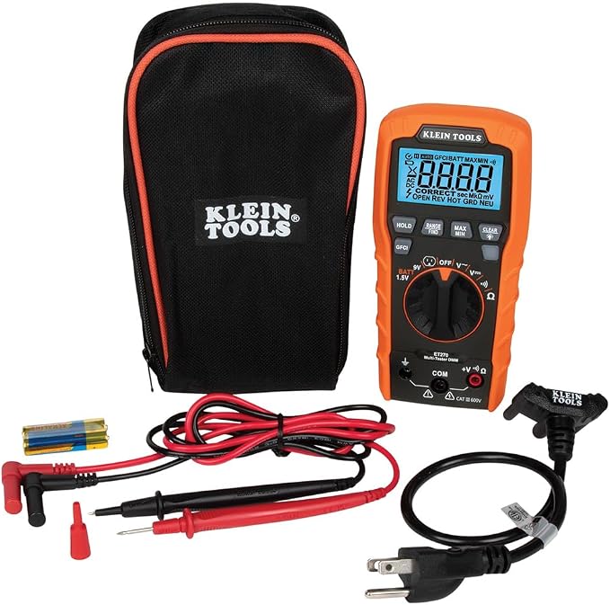 Klein Tools ET270 Auto-Ranging Digital Multi-Tester, AC/DC, Resistance, Continuity & RT250 GFCI Outlet Tester with LCD Display, Electric Voltage Tester for Standard