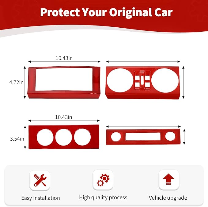 RT-TCZ for Wrangler JK Dashboard Center Console Control Panel Trim Cover Red for Jeep Wrangler JK JKU 2007-2010 Red Interior Accessories 4pcs