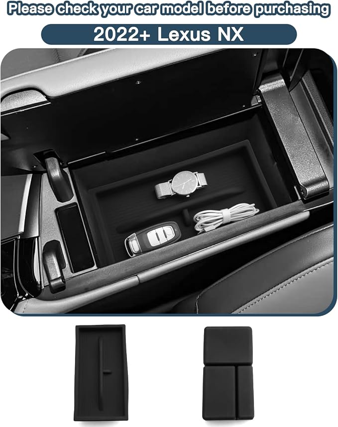 2022-2025 2026 Lexus NX Center Console Organzier for Lexus NX350 Accessories Silicone Material Double Layer Armrest Console Glove Tray Compatible with 2022-2026 Lexus NX 250/350/350h/450h+(2Packs)