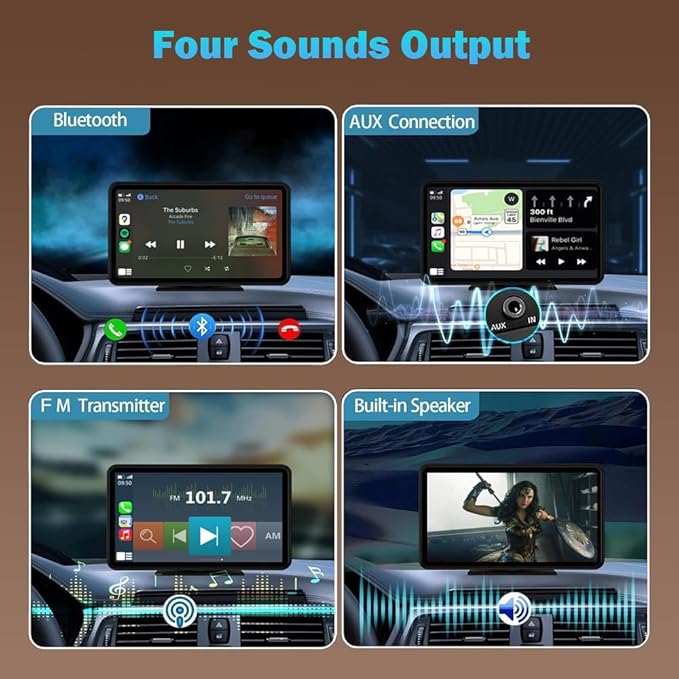 Wireless Carplay Screen for Car 7" Portable Apple Carplay & Android Auto Car Stereo with Backup Camera, GPS Navigation/Mirror Link/Voice Control Siri/Bluetooth FM, AUX for All Vehicles