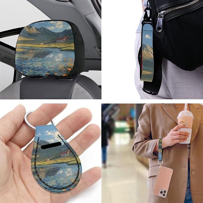 Mountiantop Lakeside House Car Seat Covers Seat Cover Set of 13 Pack Landspace Oil Painting Ultra-Soft Universal Fit for Cars Keychain Coaster for SUV Sedan Van