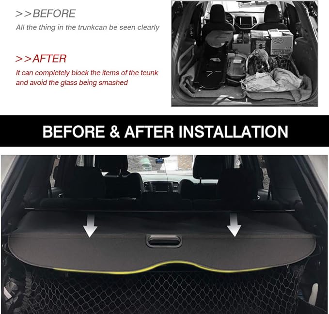 Powerty Compatible with Cargo Cover Jeep Grand Cherokee 2011-2019 2020 2021 Retractable Trunk Shielding Shade Cargo Luggage Cover No Gap (Not Fit 2021 Grand Cherokee L or 2022 Grand Cherokee)