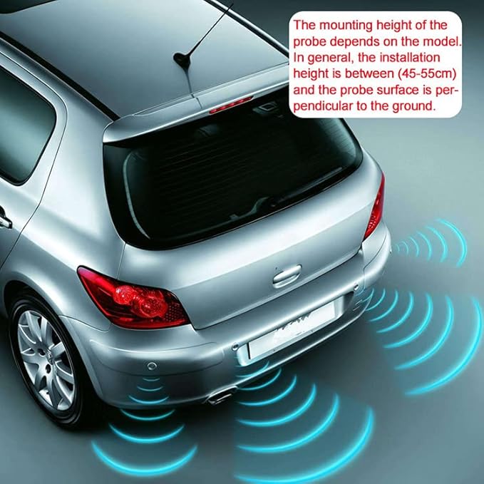 Riloer Car Front and Rear Security Reversing Radar Kit, LED Display Buzzer Alarm 8 Sensor Front and Rear Parking Sensor Prompt for Cars (Black)