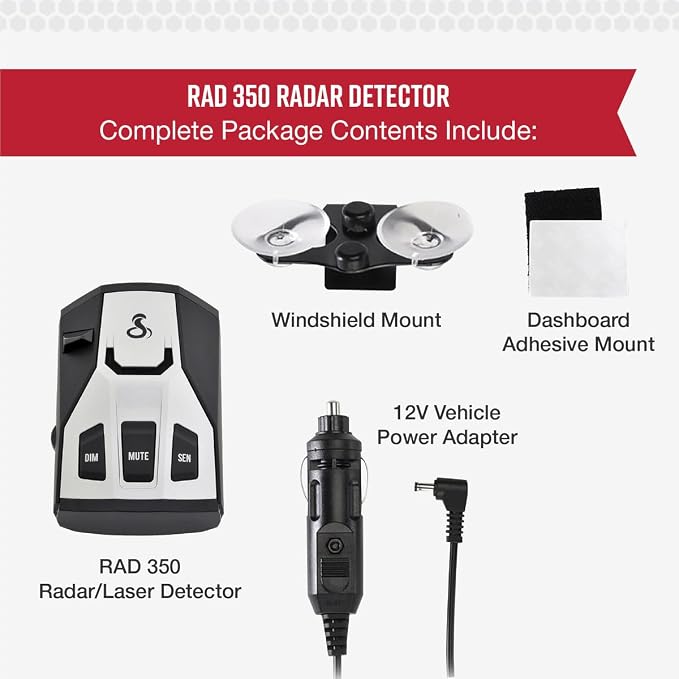 Cobra RAD 350 Laser Radar Detector - Long Range, False Alert Filter, OLED Display, Black