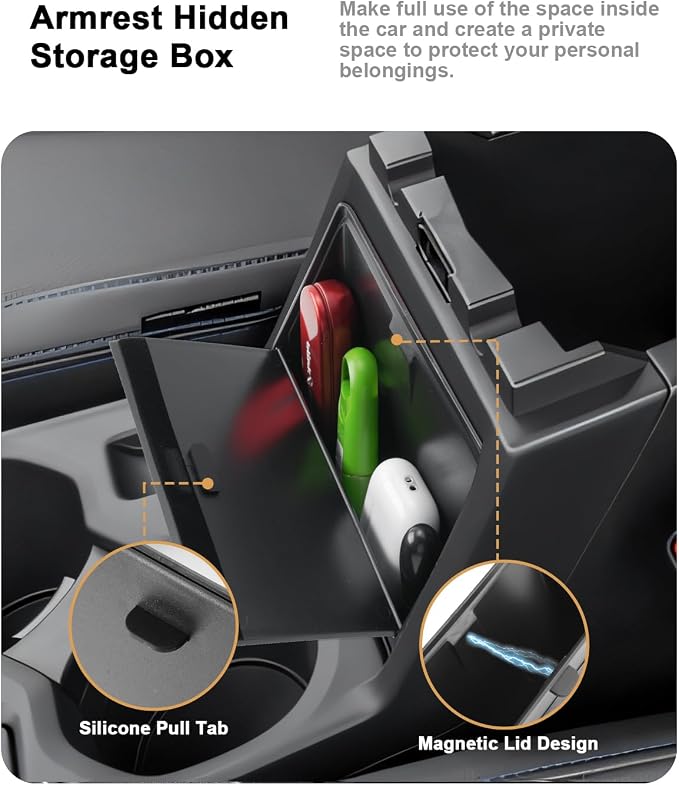 2025 Forester Center Console Organizer - 4 Pcs Set Double-Layer Center Console Organizer+Hidden Organizer Box+Silicone Cup Holder+Charging Mat For 2025 Subaru Forester/Hybrid Accessories(4 Packs)