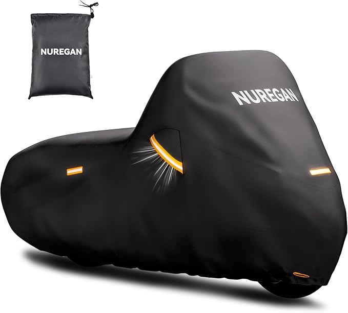 Large Motorcycle Cover Waterproof Outdoor, Universal Fit with All Season Protection & Ventilation Vents for Harley Davidson, Indian Touring, ADV, Trike Motorcycle Storage up to 116 Inch