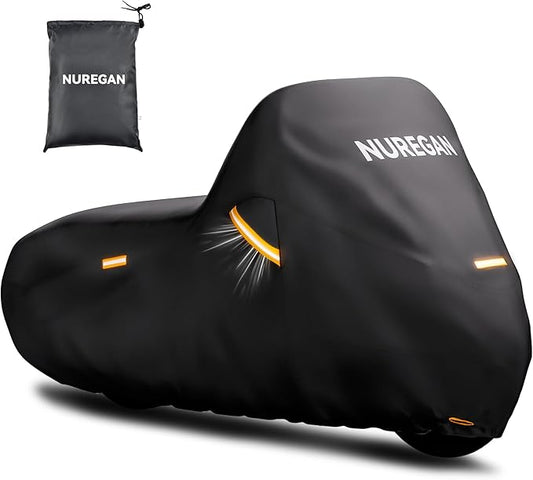 Large Motorcycle Cover Waterproof Outdoor, Universal Fit with All Season Protection & Ventilation Vents for Harley Davidson, Indian Touring, ADV, Trike Motorcycle Storage up to 116 Inch