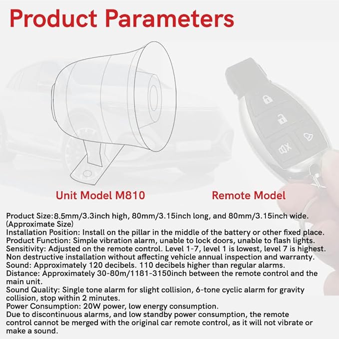 Riloer Car Alarm Device, Universal Car Alarm Device, Vibration Alarm System for 12V Car, Suitable for DC12V Cars
