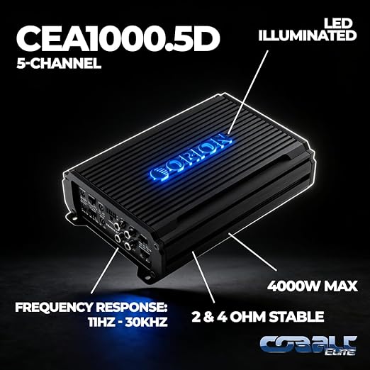 Orion Cobalt Elite CEA1000.5D Class-D 5-Channel Full-Range Car Amplifier, 1000W RMS, Speaker & Subwoofer High Output, 1/2/4 Ohm Stable, Variable Crossovers, Bass Boost, MOSFET Power Supply
