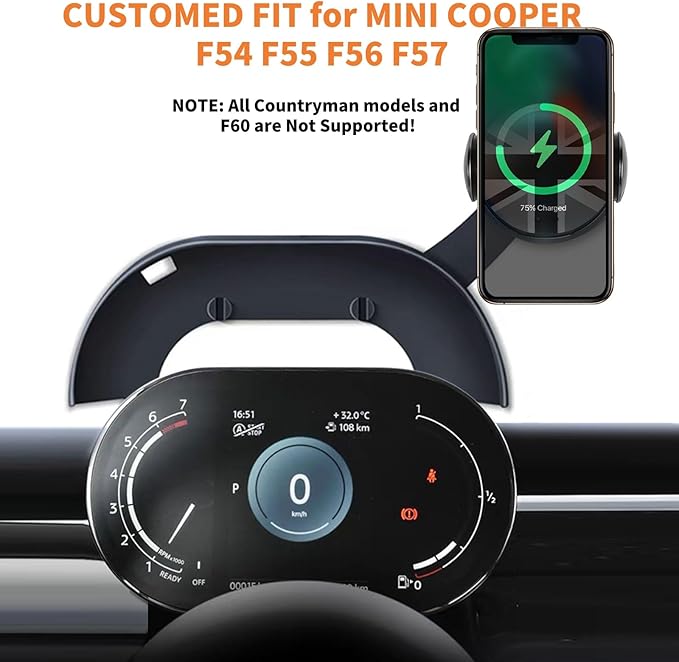 Persevere for Mini Cooper Phone Holder F54 F55 F56 F57 with Auto Charging for Display Dashboard Car Phone Mount, Fits 4-6.9" Smartphones, Right (Not Supported All Countryman F60/R61)