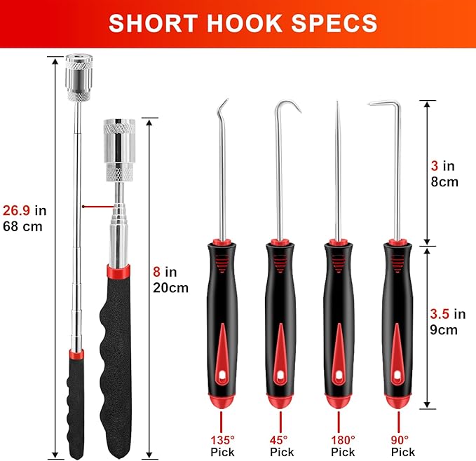 13 Pcs Precision Pick and Hook Tool Set with Clip Removal Plier Rivets Puller Fastener Remover Telescoping Magnetic Pickup Gasket Scraper for Electronics Maintenance Pick Tools Automotive Repair