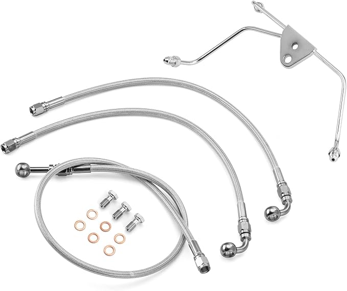 Mofun 43" Extended Length Non-ABS Hydraulic Front Brake Line Kit Stainless Steel Compatible with Harley Touring Street Glide Electra Road Glide Road King 2008-2013, Fit 10"-12"Handlebar Chrome