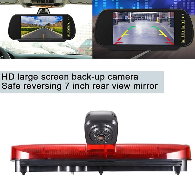 HD Transporter Caravan Van Brake Light Roof Rear View Reversing Backup Camera with Angle Adjustable Compatible with Ford Transit Connect 2/XL Cargo Titanium Passenger Wagon SUV MPV + 7 Inch Rear View