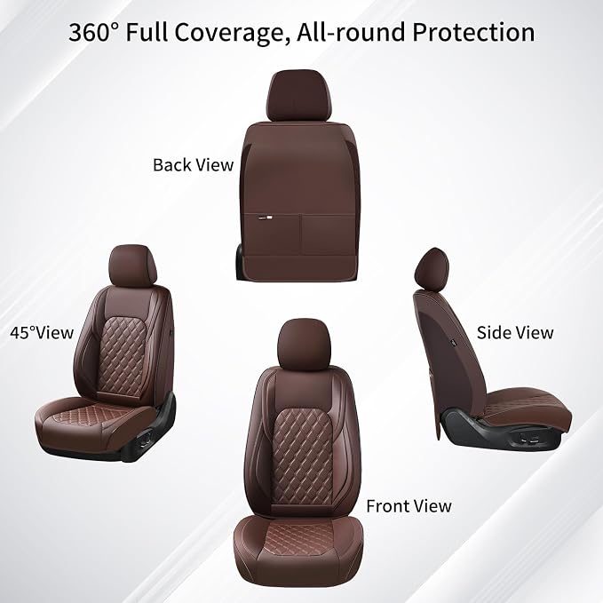 Huidasource Fit for Coffee Chevy Silverado/GMC Sierra Front Seat Covers, Thickened Perforated Nappa Leather Front Truck Seat Covers 2007-2025 1500, 2015-2025 2500HD 3500HD Crew Double Extended Cab