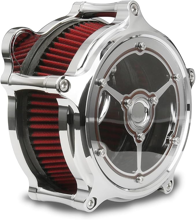 For harley davidson air cleaner filter sportster Touring street glide road king electra Dyna Softail motorcycle air intake (Chromed-clarity red filter, C-For Touring 2008-2016)