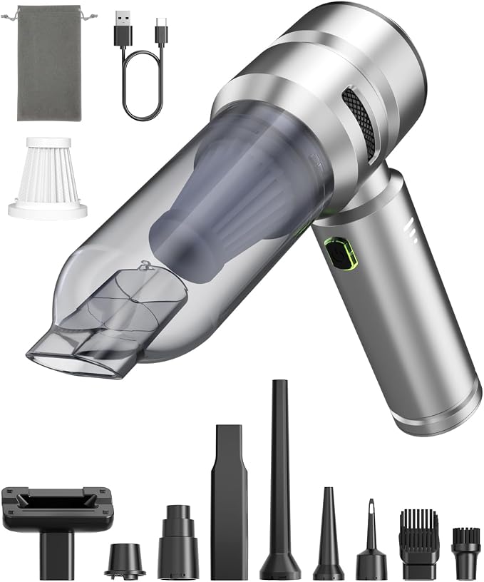 VNOST Car Vacuum,3 Suction Modes,Portable Mini Cordless Cleaner with 50000pa Suction Power,Type-C Charge,Handheld Vacuum for Home,Car,Birthday Gifts for Men Dad(Silver)