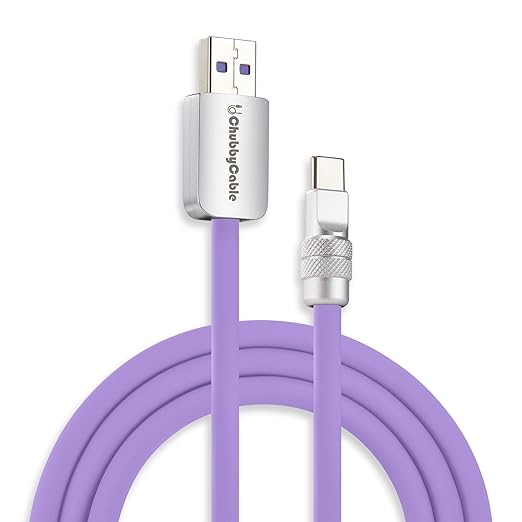 chubbycable Chubby 2.0 USB C 120W Fast Charging Cable Silicone Soft Durable USB C Cable Extra Thick Charger Cord Compatible with iPhone 17-15 Series iPad, Light Purple, USB-A to Type-C, 3.3FT