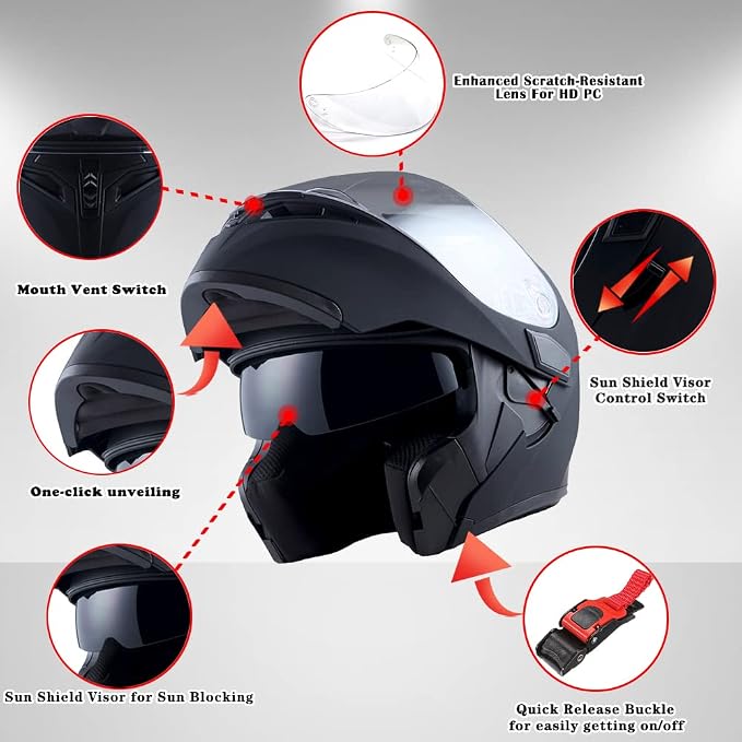 1Storm Motorcycle Modular Full Face Helmet Flip up Dual Visor Sun Shield: HB89 Arrow Yellow; Size Medium (55-56 CM 21.7/22.0 Inch)