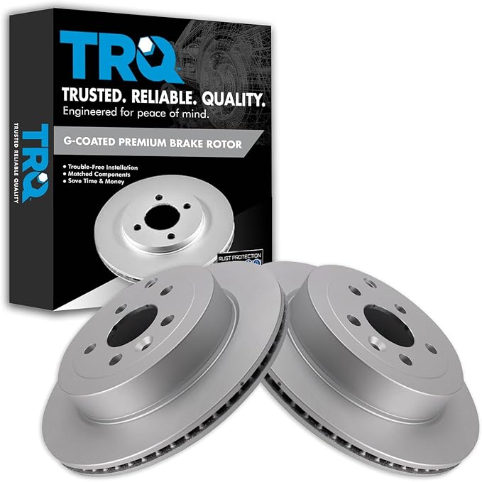 TRQ Rear Brake Rotor Set G Coated Vented Compatible with 2008-2012 Land Rover LR2
