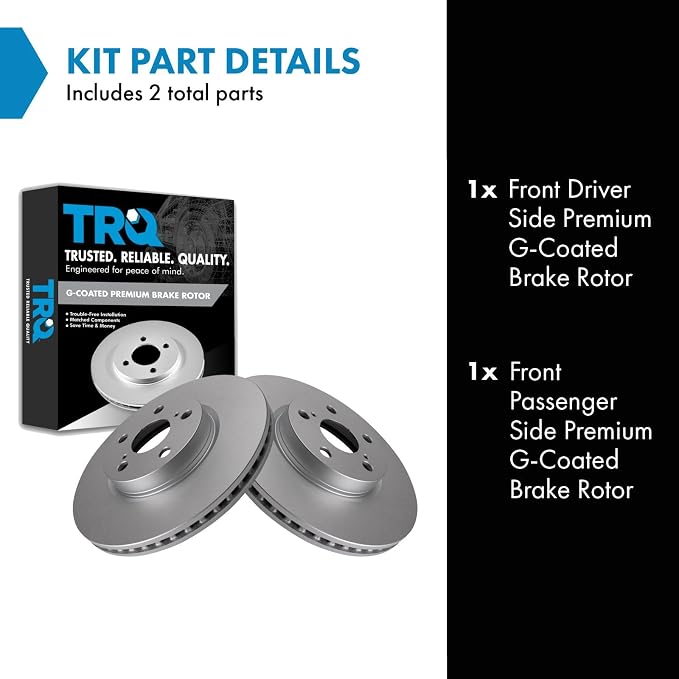 TRQ Front Brake Rotor Set G Coated Vented Compatible with 2009-2010 Pontiac Vibe 2008-2014 Scion xD 2009-2019 Toyota Corolla 2009-2013 Matrix