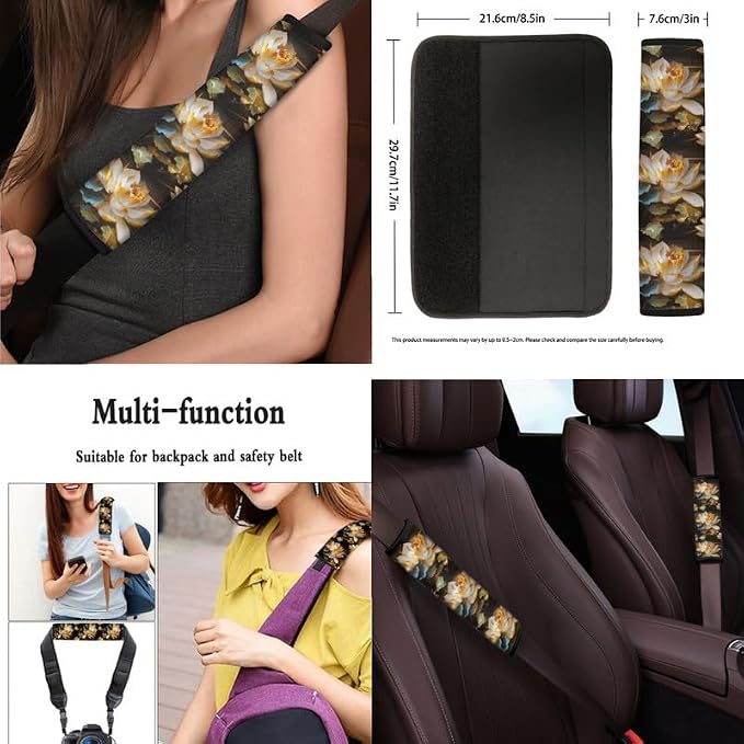 Lotus Oil Painting Pattern Car Seat Covers Seat Cover Set of Waterlily Hand Drawing Print 13 Pack Ultra-Soft Universal Fit for Cars Keychain Coaster for SUV Sedan Van