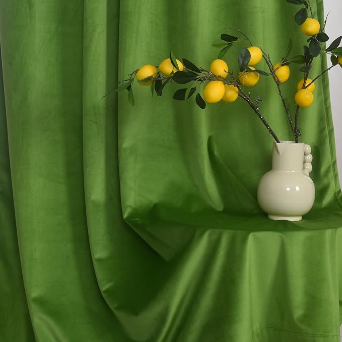 Roslynwood Luxury Soft Fresh Green Velvet Curtains 72 inches Long Back Tab Thermal Insulated Blackout Window Drapes for Living Room/Bedroom/Dining Room, W52 x L72, 2 Panels