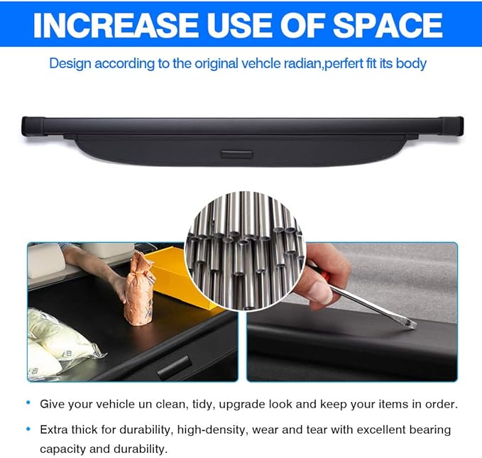 Powerty Retractable Cargo Cover for 2011-2017 Lexus CT200h, Canvas Texture Trunk Cover Privacy Screen Rear Security Shade for CT200h Accessories